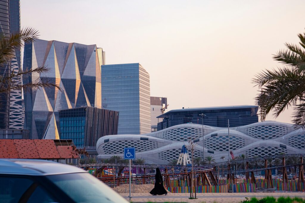 Riyadh, Saudi Arabia - King Abdullah Financial District , KAFD business towers - Saudi woman